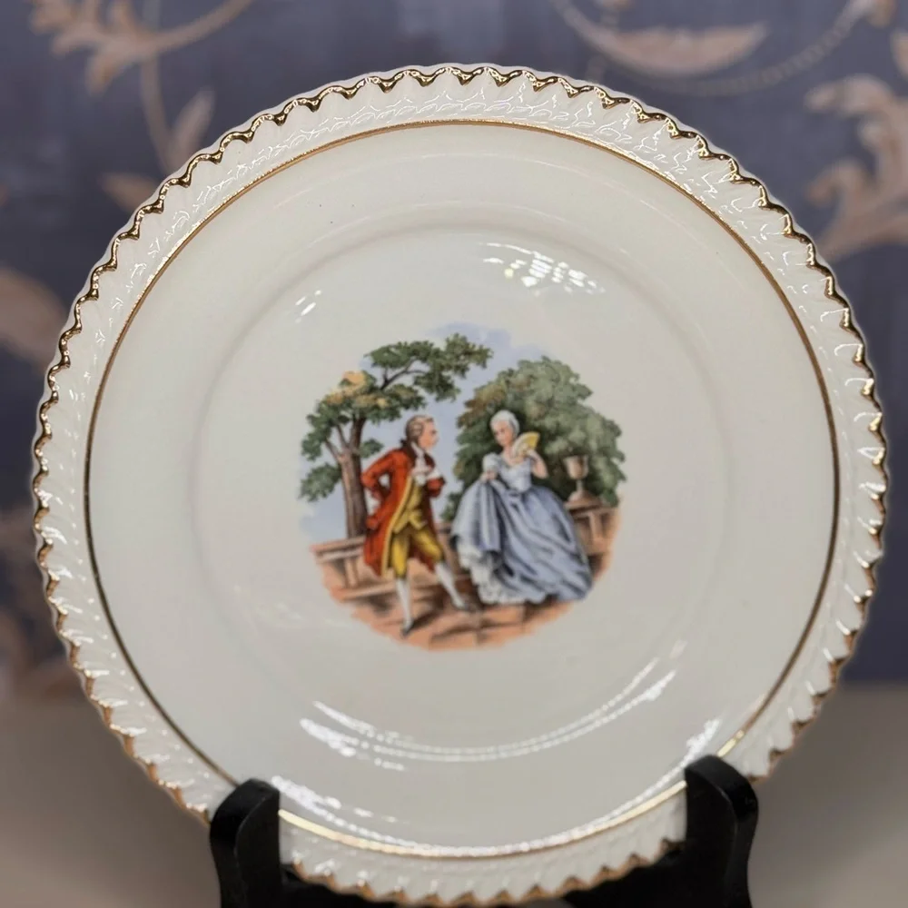 Vintage Set of 6 The Harker Pottery Co. 22 Karat Gold Rim Ceramic Plate